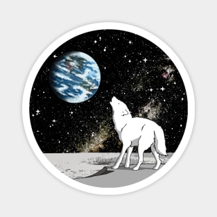 White Wolf Howling at Earth from Moon Magnet